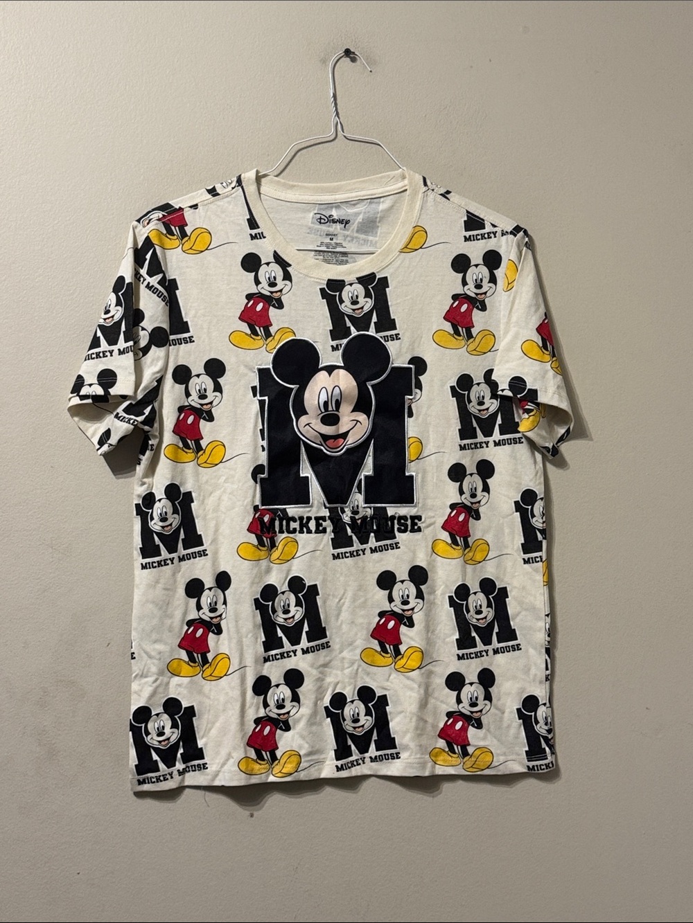 Unisex Short Sleeve Crew Neck Disney Mickey Mouse Allover Logo Tee sz M